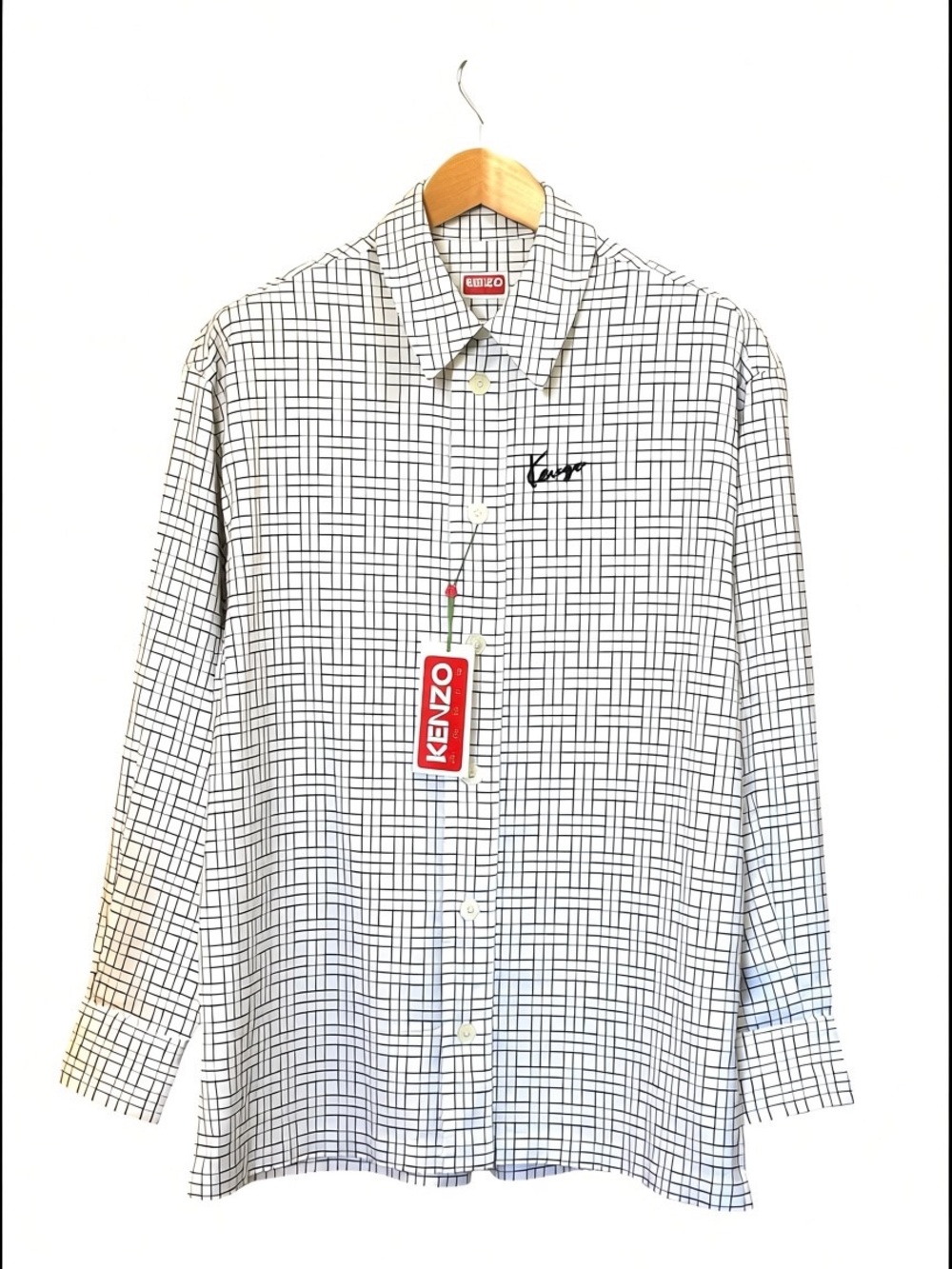 NWT Kenzo Paris White Black Grid Oversized Cotton Shirt S